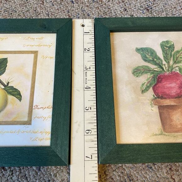 Set Of 2 Vintage Watercolor Art Fruit Prints Wall decor Singed Frame Beet Apple - Picture 2 of 7